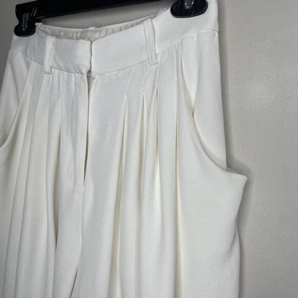CO Draped Pocket Trousers Women 0 Ivory Pleated Front Straight Leg Pants Viscose - Picture 5 of 13